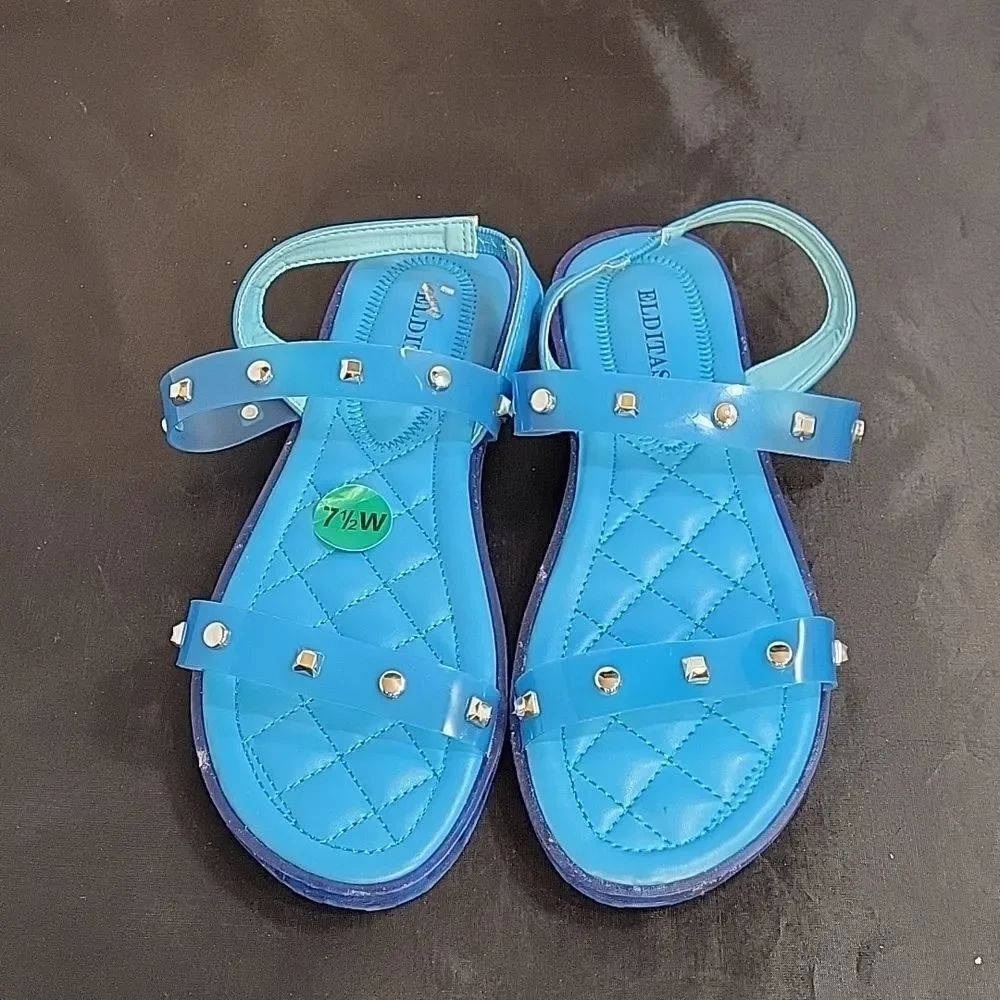BRAND NEW ELDITAS JELLY STUDDED DOUBLE AND ANKLE STRAP WOMEN"S OPEN TOE …